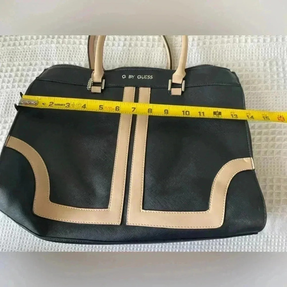 G by Guess Tote Black with Tan Detail Pebbled Leather Travel Bag Shoulder Bag - Picture 12 of 16